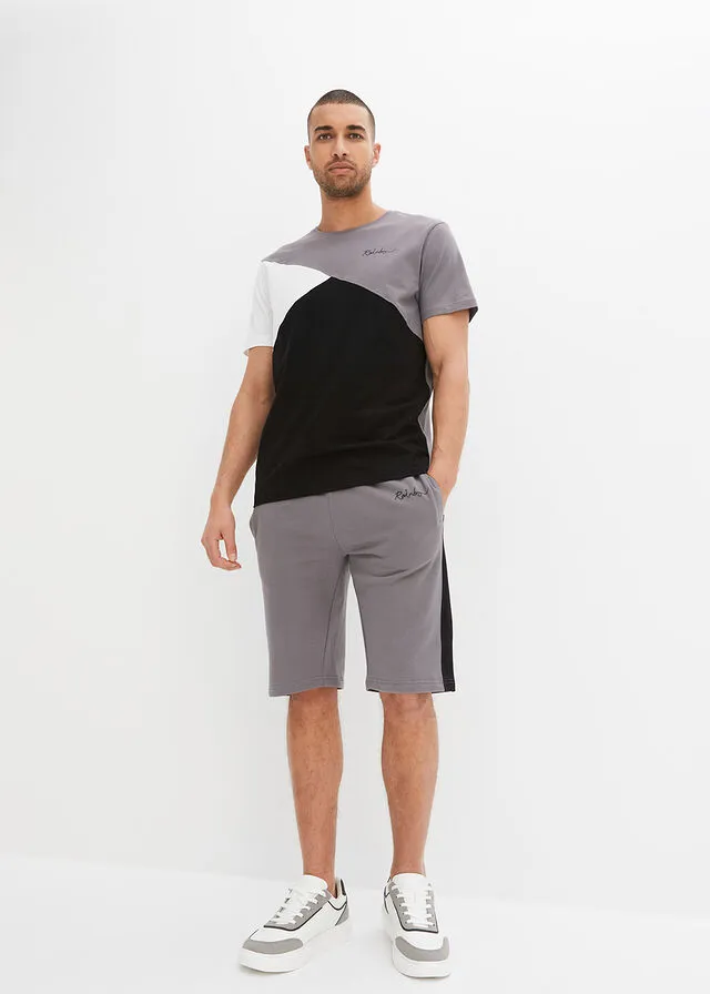 Camiseta y bermudas de chándal (2 piezas) Gris ahumado/blanco/negro estampado